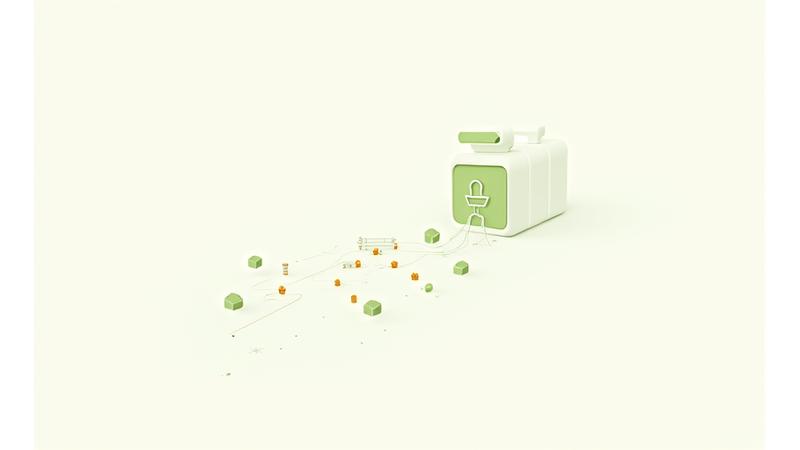 Stylized graphic showing data flowing into a secure vault, representing careful data collection.